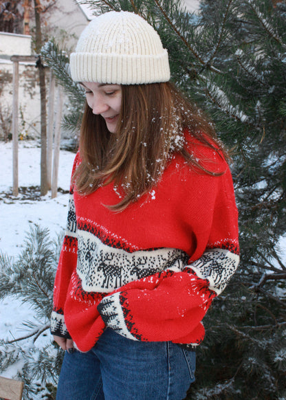 Vintage woolen Christmas knit sweater in red