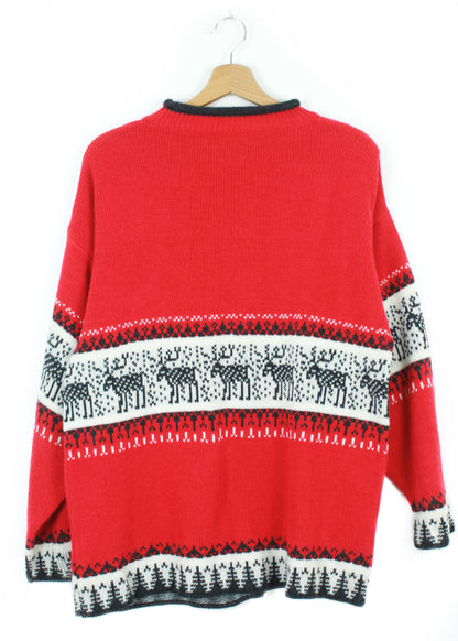 Vintage woolen Christmas knit sweater in red